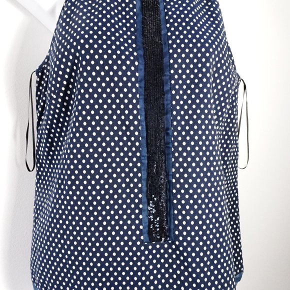 Sachin & Babi Blue White Polka Dot Net Sequin Zipper Back Tank Top XS - Picture 3 of 15